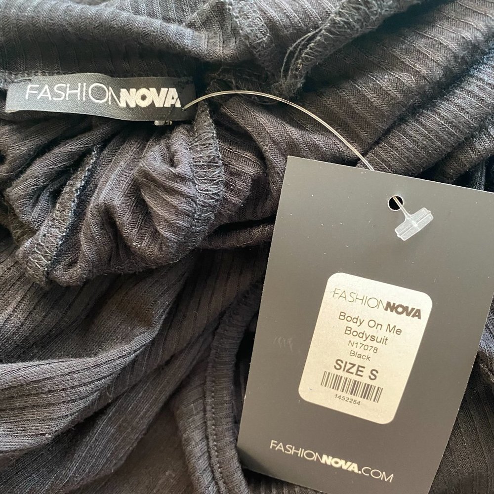 Fashion Nova Cutout Sweater Bodysuit Black - Picture 7 of 9